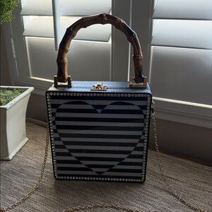 Striped Heart Box Bag with Bamboo Handle
